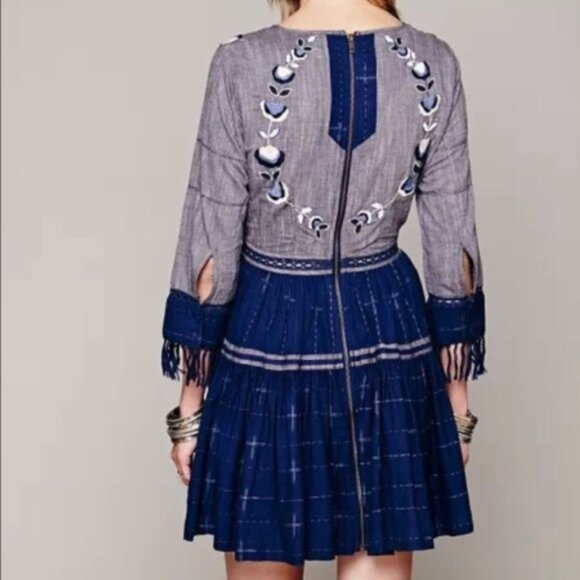 Free People New Romantics Blue Embroidered Mini Dress - Picture 6 of 6